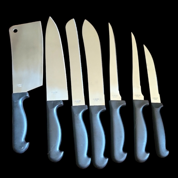 7 Top Chef Cutlery Kitchen Knives Black Handle Grip Stainless Steel Like NWOT - Picture 3 of 12